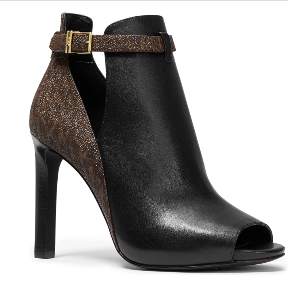 Elegant Black and Brown Women's Ankle Boots : Lawson Open Toe Leather